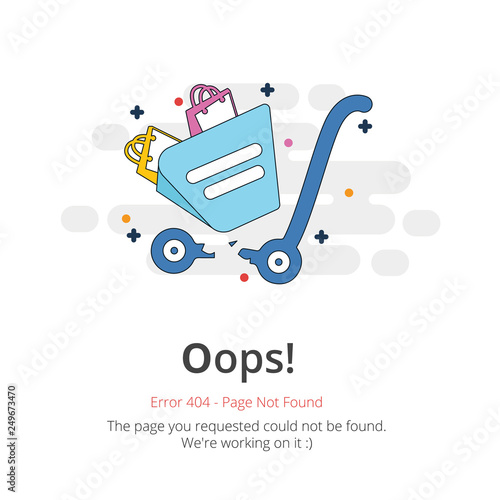 Error 404 page layout vector design. Website 404 page creative concept. The page you requested could not be found. Oops 404 error page.