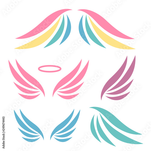 Hand drawn angel wings. Sketch of birds wings. Airforce logo icons. Avia vector logo