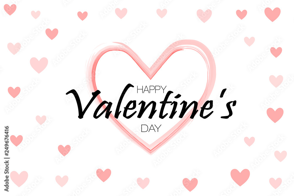 Happy Valentine's day background. Holiday red and white style card design concept. Hand drawn heart. Love concept. Template for business card, website, print etc. Vector illustration