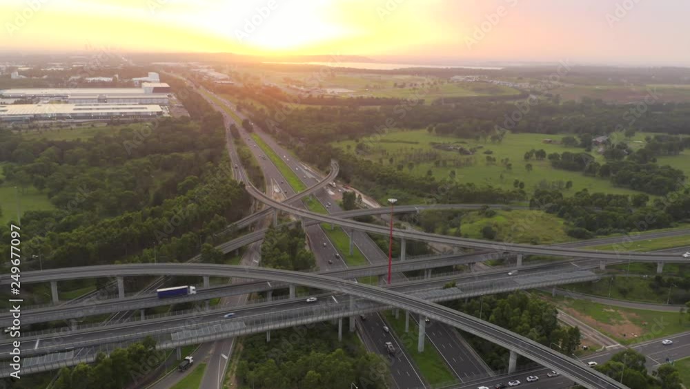 Highway overpass interchange system of roads and ramps. M4 and M7