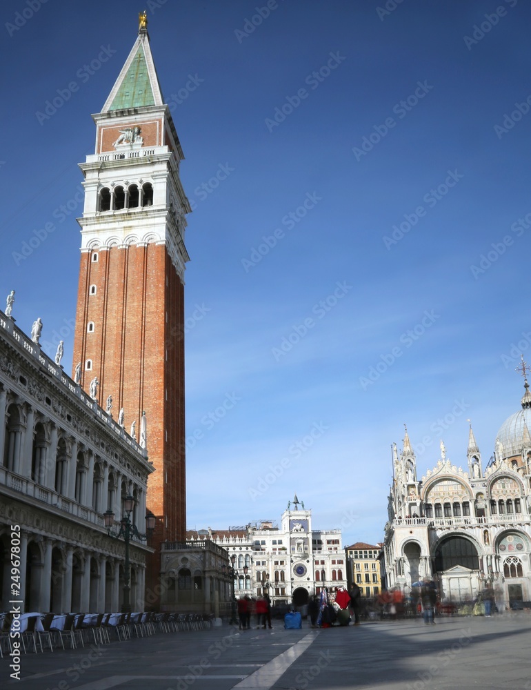 bell tower of San Marco in Venice and the movement of the people