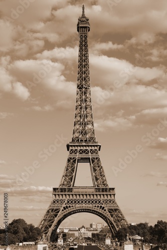 eiffel tower symbol of the city of paris with Sepia Toned effect