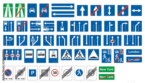 Road highway signs. Obligatory and  informatory traffic signs.