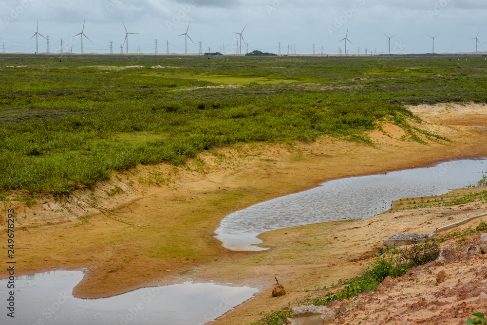 Windmills on a field near Atins, Brazil