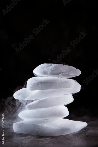 Dry ice on black background 