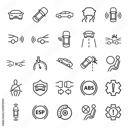 car safety. minimal thin line web icon set. simple vector illustration outline. concept for infographic, website or app.