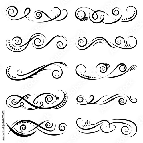 Set of simple curls and scrolls. Decorative divider elements for frames and books. Elegant swirl vector illustration.