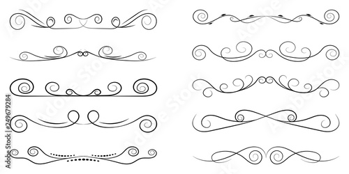 Set of curls and scrolls. Decorative divider elements for frames and books. Elegant swirl vector illustration.