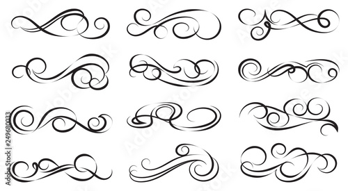 Black and elegant swirls collection. Set of curls and scrolls for wall decoration and tattoos. Vector illustration.