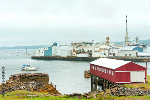 View of the harbor and cannery facilities of popular tourist town Rockland, Maine coast, USA photo