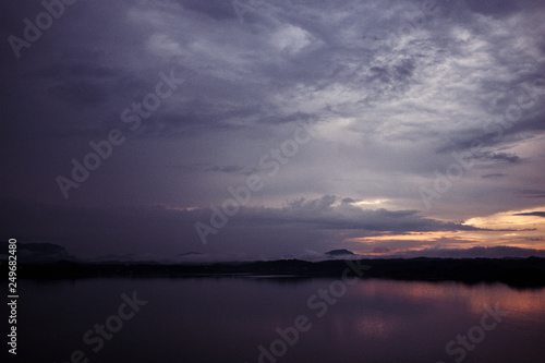 Daybreak scenery over the norwegian sea, beautiful sunrise. Epic dawn sea landscape 