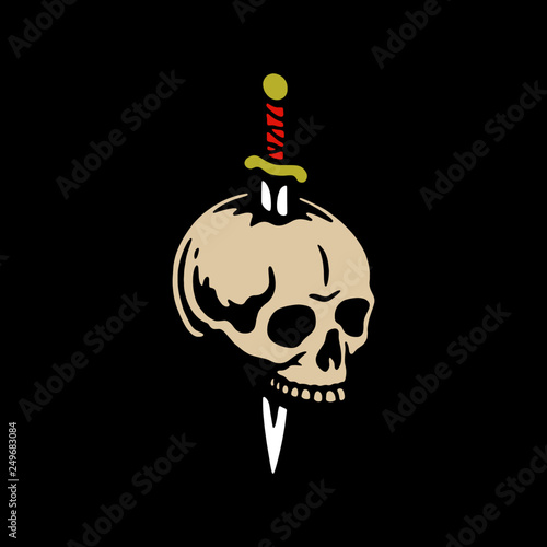 SKULL WITH DAGGER COLOR BLACK BACKGROUND