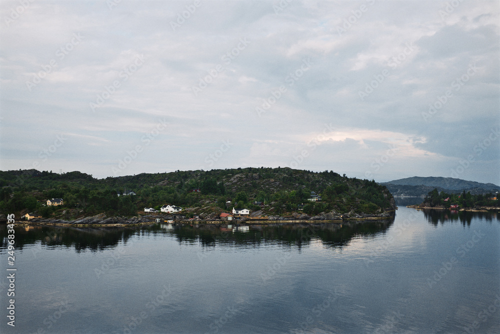 Entrance of the harbor of Bergen in Norway on a cold early summer morning Entrance of the harbor of Bergen in Norway on a cold early summer morning