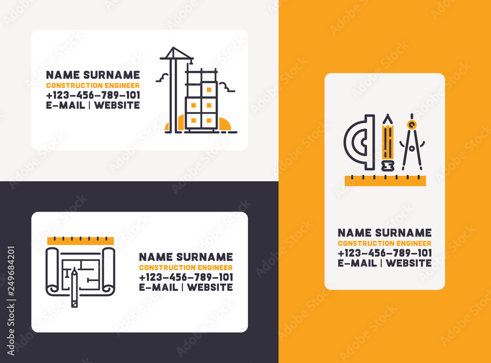 Builder vector business card building construction for newbuild backdrop outline industry