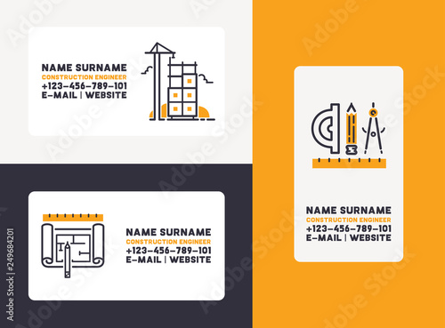 Builder vector business card building construction for newbuild backdrop outline industry illustration constructing industrial project buildup business-card set of background