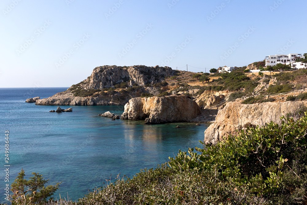 Karpathos island, panorama on Amopi rocky coast  - Aegean sea, Dodecanese Islands, Greece