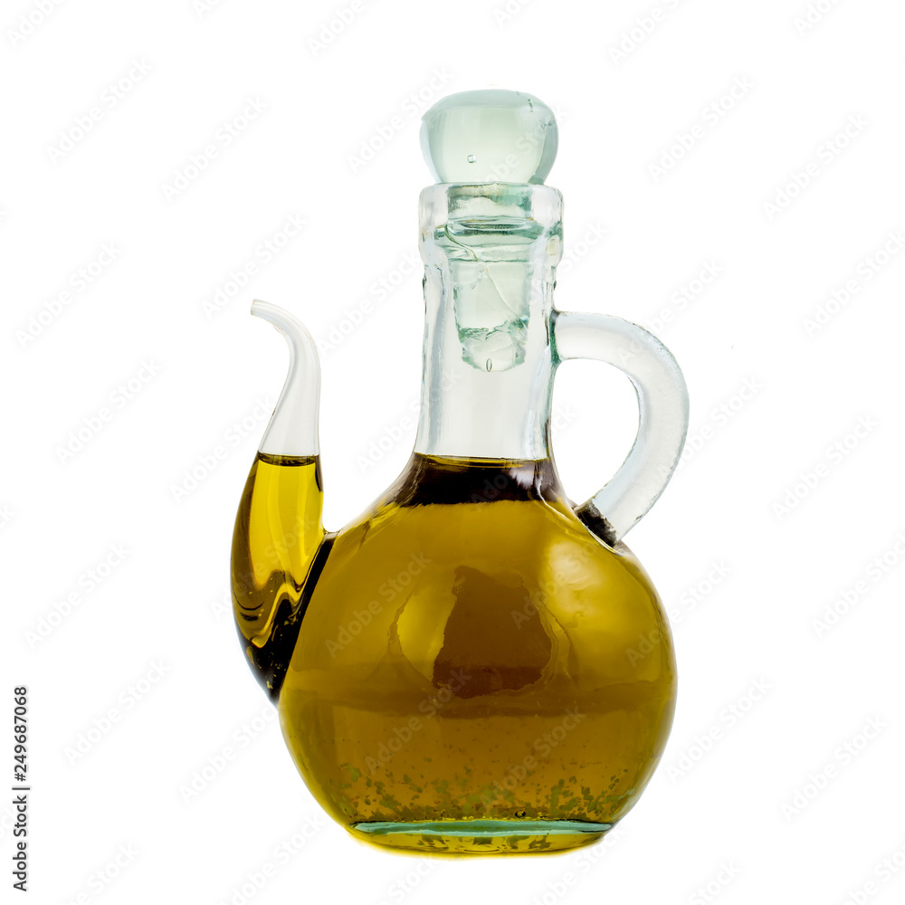 Extra virgin olive oil glass jar isolated Extra virgin olive oil glass jar isolated