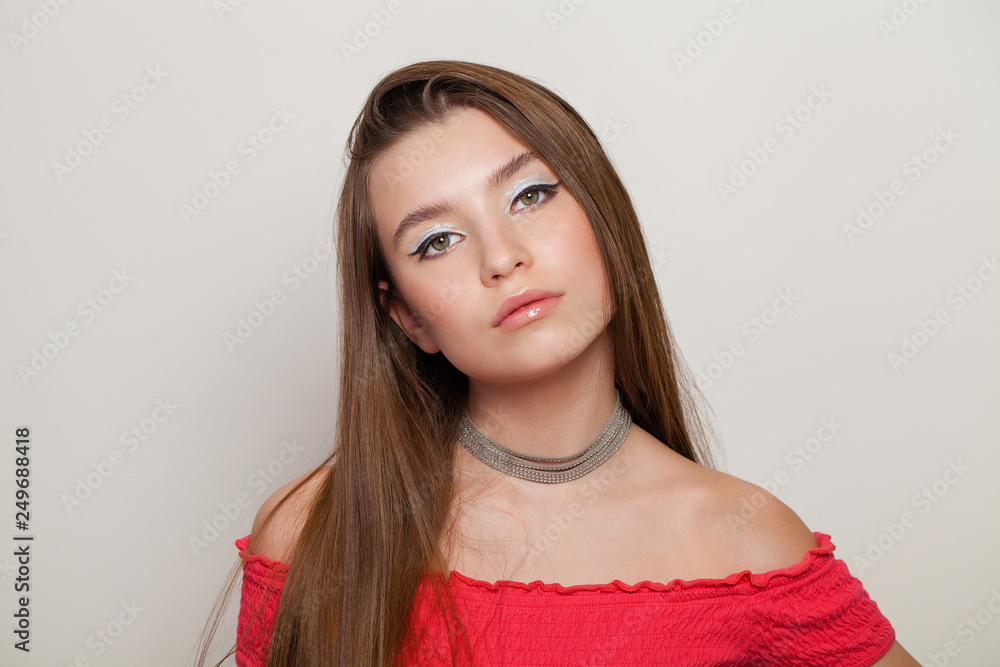 Make up. Closeup portrait of a beautiful brunette woman Make up. Closeup portrait of a beautiful brunette woman