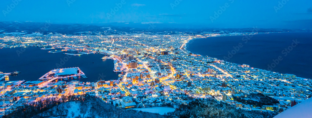 Beautiful landscape and cityscape from Mountain Hakodate for look around city skyline