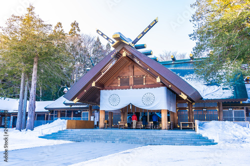 Photography Beautiful architecture building temple of Hokkaido Shrine in Sapporo city