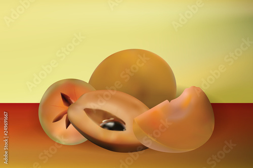 Sapodilla Realistic Vector Fruit With Wood Background