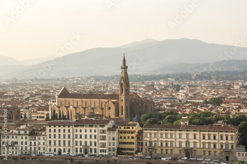 View of the Basilica di Santa Croce (Holy Cross) is the main Franciscan church in Florence. Aerial view from Piazzale Michelangelo.  Florence, Italy. © nikkusha