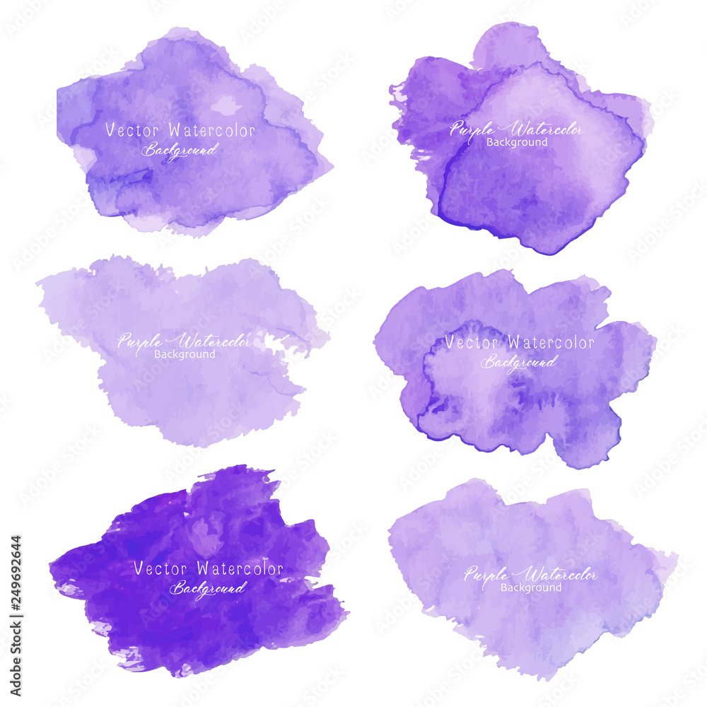 Purple abstract watercolor background. Watercolor element for card. Vector illustration.