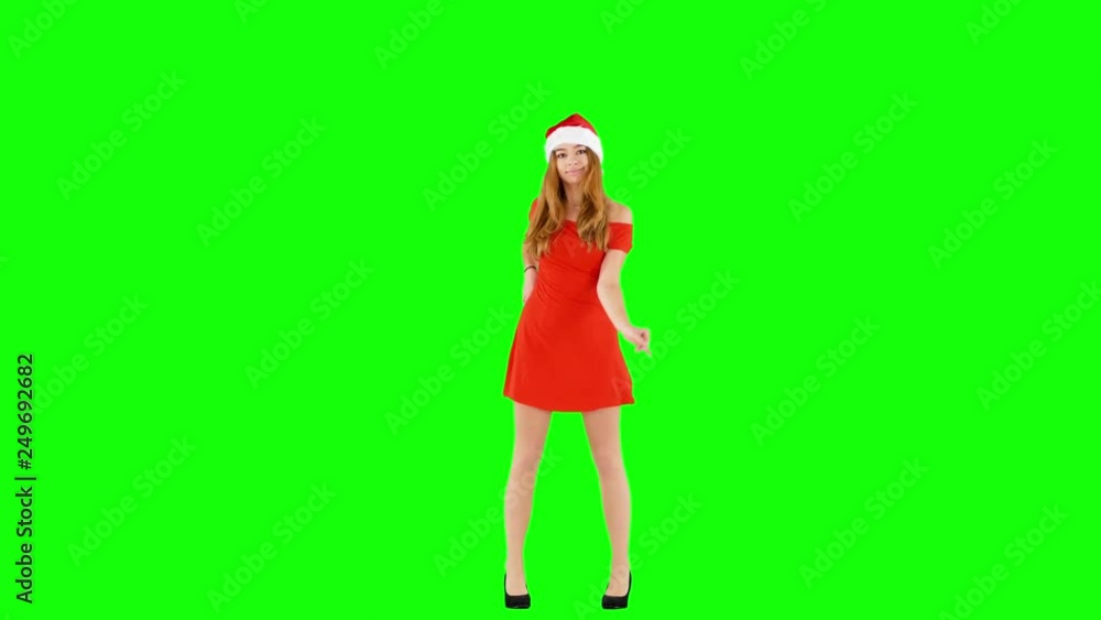 Christmas Girl Dancing and Sending Kisses on Green Screen Christmas Girl Dancing and Sending Kisses on Green Screen