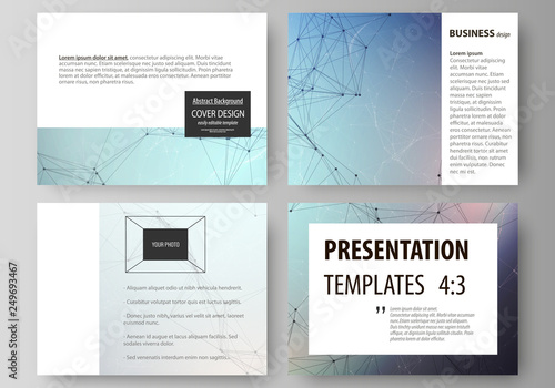 Set of business templates for presentation slides. Abstract vector layouts in flat design. Compounds lines and dots. Big data visualization in minimal style. Graphic communication background.