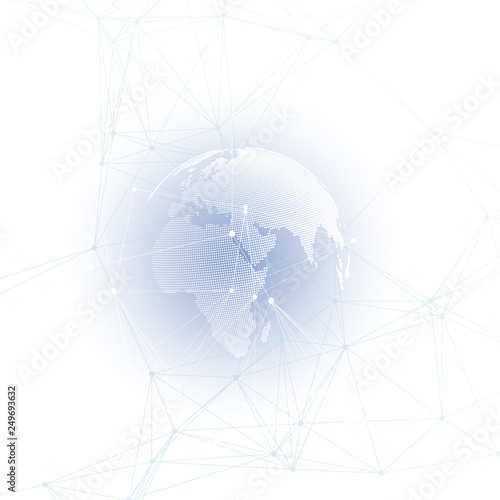 White world globe with chemistry pattern  connecting lines and dots. Molecule structure. Scientific medical DNA research. Science or technology concept. Geometric design abstract background.