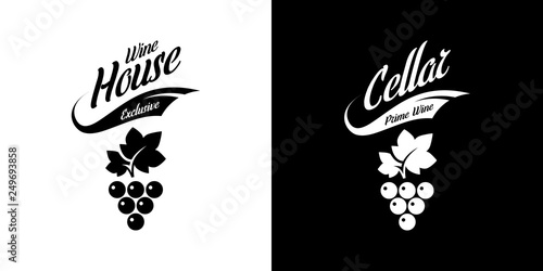 Modern wine vector isolated logo sign for pub, tavern, restaurant, house, shop, store, club and cellar. Premium quality vinery logotype illustration set. Fashion brand badge design template bundle.