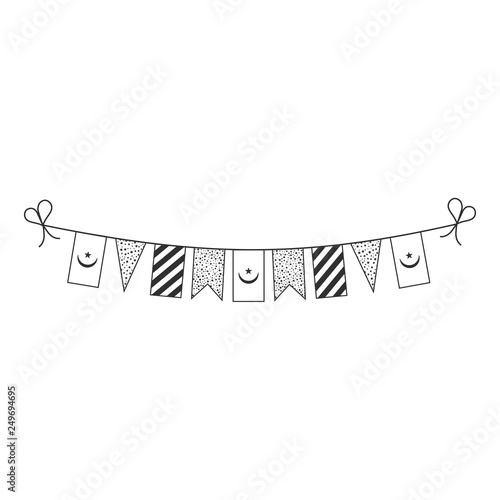 Decorations bunting flags for Mauritania national day holiday in black outline flat design. Independence day or National day holiday concept.
