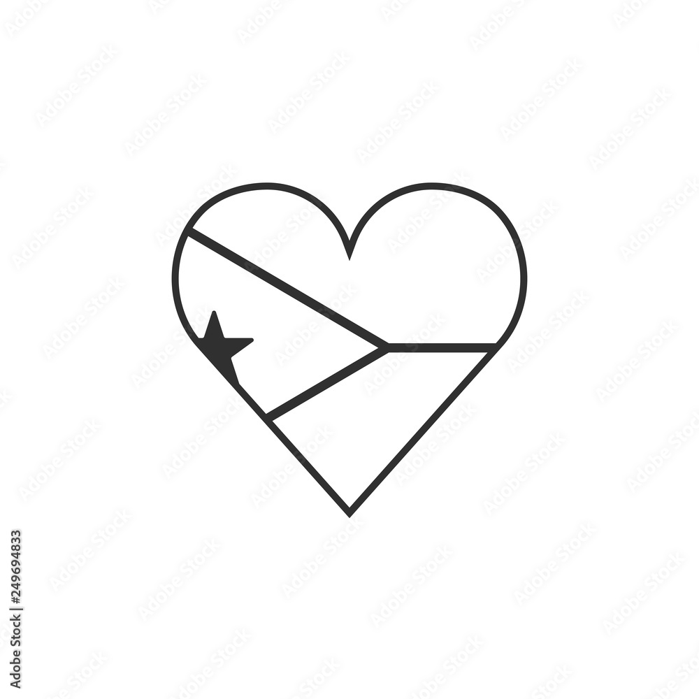 Djibouti flag icon in a heart shape in black outline flat design. Independence day or National day holiday concept. Djibouti flag icon in a heart shape in black outline flat design. Independence day or National day holiday concept.