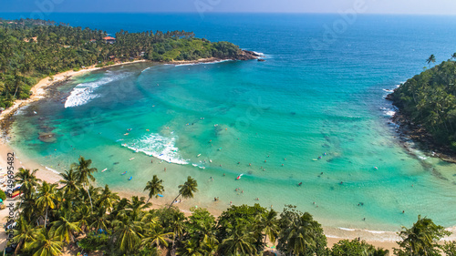 Aerial. Surf beach Hiriketiya  Dikwella  Sri Lanka.