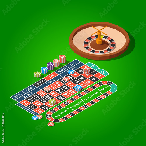 Vector isometric casino roulette concept