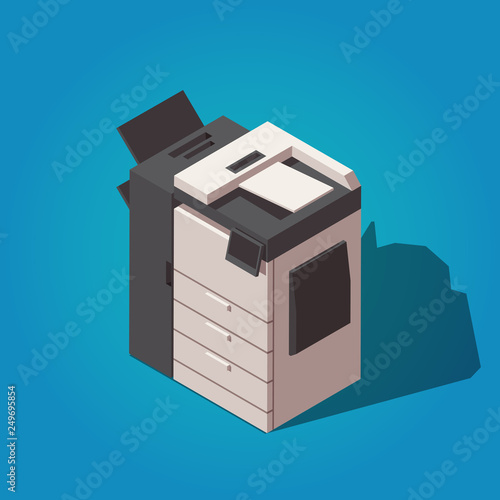 Office professional multifunction printer scanner station. Vector isometric illustration