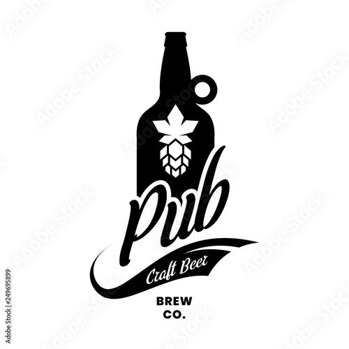 Modern craft beer drink vector logo sign for bar, pub, store, brewhouse or brewery isolated on white background. Premium quality bottle logotype illustration. Brewing emblem t-shirt badge design.