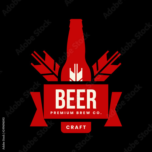 Modern craft beer drink vector logo sign for bar, pub, store, brewhouse or brewery isolated on black background. Premium quality bottle logotype illustration. Brewing emblem t-shirt badge design.