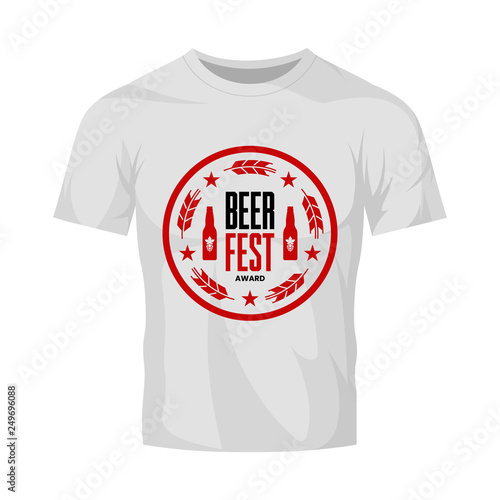 Modern craft beer drink vector logo sign for bar, pub, store, brewhouse or brewery isolated on white t-shirt mock up. Premium quality emblem logotype illustration. Brewing fest round badge design.