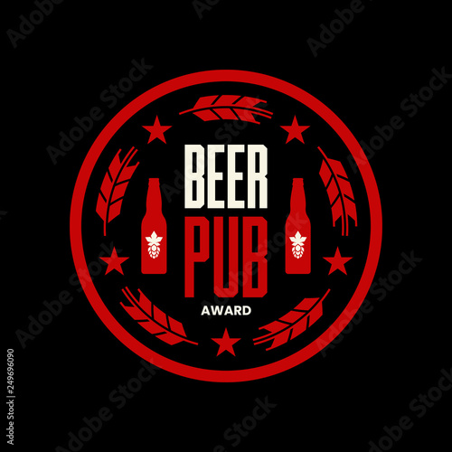 Modern craft beer drink vector logo sign for bar, pub, store, brewhouse or brewery isolated on black background. Premium quality emblem logotype illustration. Brewing round fest t-shirt badge design.