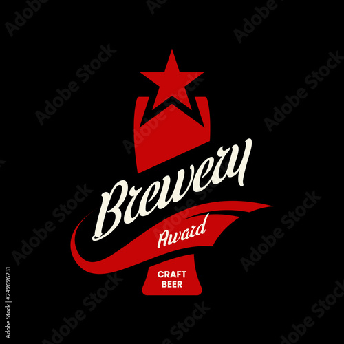 Modern craft beer drink vector logo sign for bar, pub, store, brewhouse or brewery isolated on black background. Premium quality glass logotype illustration. Brewing fest emblem t-shirt badge design.