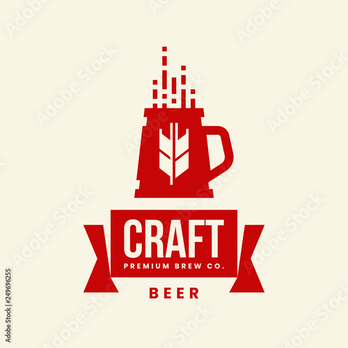 Modern craft beer drink vector logo sign for bar, pub, store, brewhouse or brewery isolated on light background. Premium quality mug logotype illustration. Brewing fest fashion t-shirt badge design.