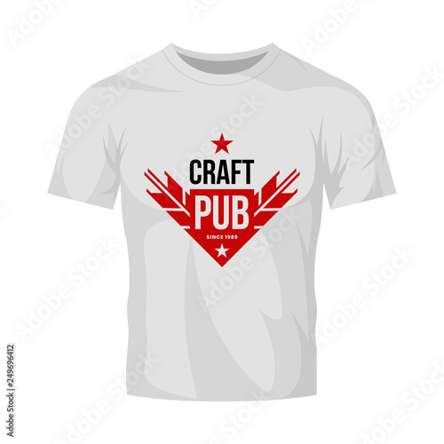 Modern craft beer drink vector logo sign for bar, pub, store, brewhouse or brewery isolated on white t-shirt mock up. Premium quality ear arrow logotype illustration. Brewing fashion badge design.