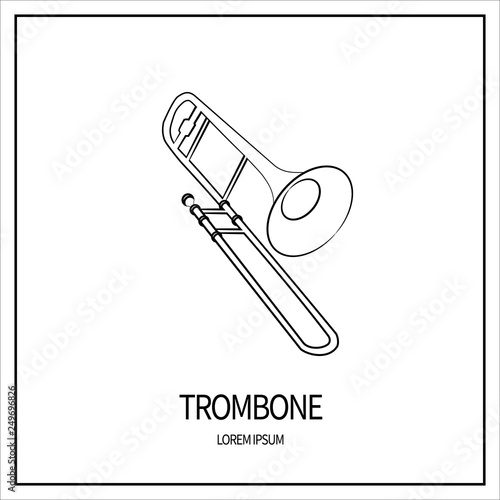 Pipe, copper pipes. Jazz tool. Linear icon isolated on a white background. Sketch.Outline Banner with frame. Vector illustration