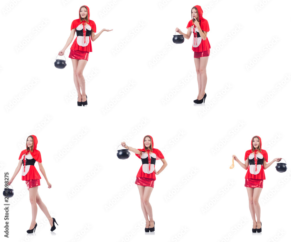 Fototapeta premium Young woman with pot isolated on white