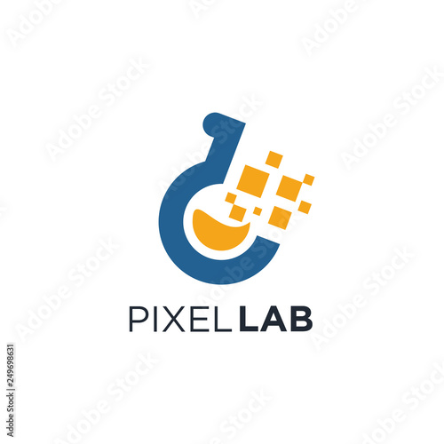 Lab Logo Template. Skeletal Molecular Structure Vector Design. Laboratory Flask Illustration