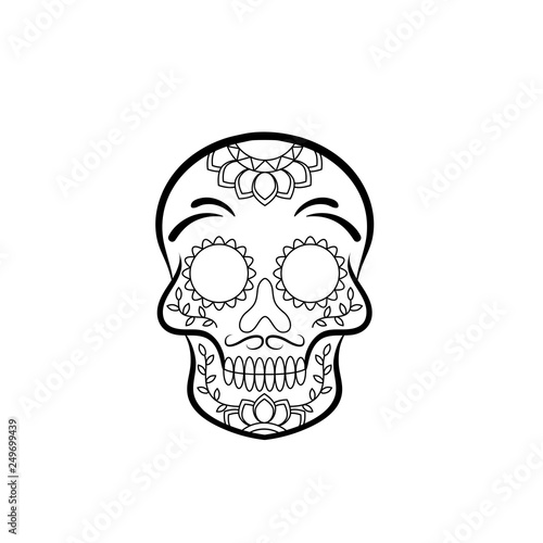 Illustration of mexican sugar skull. Day of the dead. Dia de los muertos. Design element for logo, label, emblem, sign, poster, t shirt. Vector illustration - Vector 