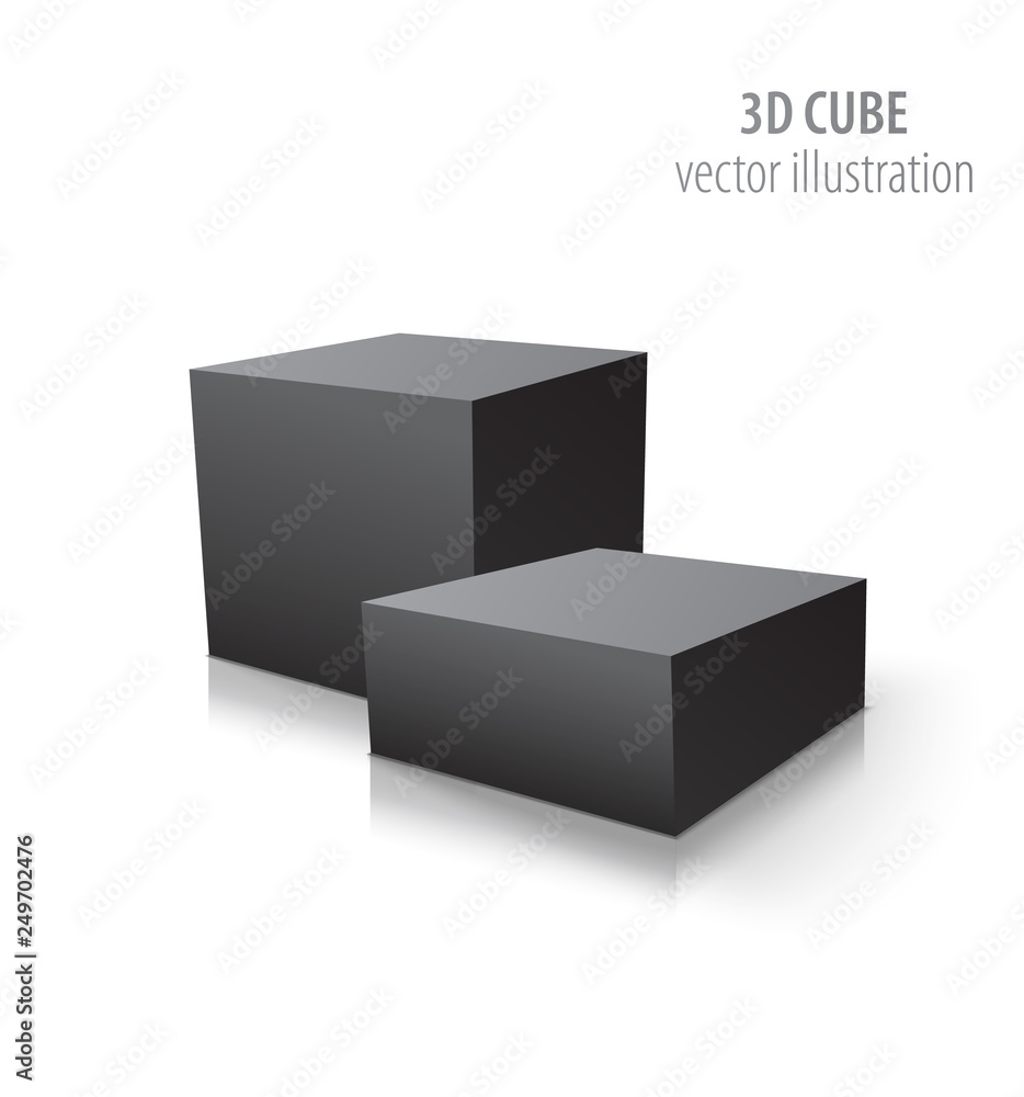 Two 3D cubes black isolated on white background Two 3D cubes black isolated on white background