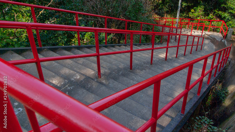 Red Railing on the Japanese Stair Red Railing on the Japanese Stair