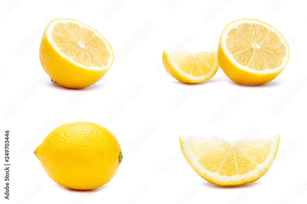 Isolated set of juicy yellow lemon on white background